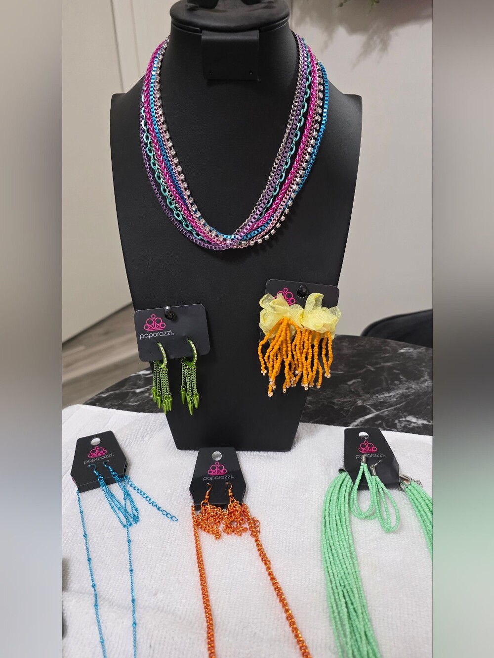 Paparazzi Vivid Pink Blue Purple Layered Chain Necklace and More